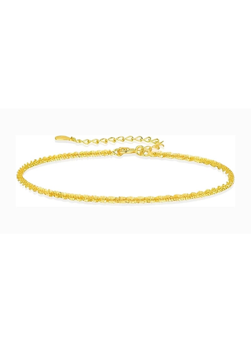 Julia Store 18K Gold Plated Stainless Steel Aesthetic Exquisite Luxury Elegant Design Luxury Minimalist Cute Trendy Simple Chunky Vintage Boho Twist Rope Diamond-Cut Thin Bracelet Jewelry Gift For Women Girls - Image 1