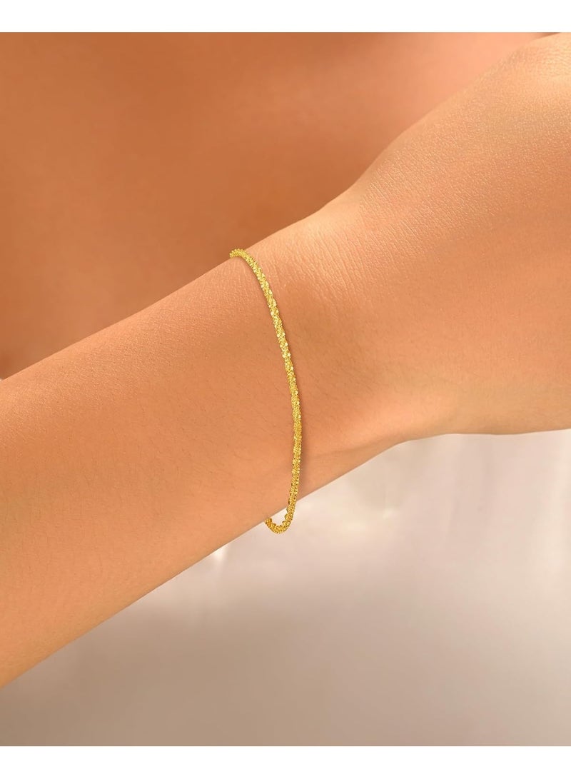 Julia Store 18K Gold Plated Stainless Steel Aesthetic Exquisite Luxury Elegant Design Luxury Minimalist Cute Trendy Simple Chunky Vintage Boho Twist Rope Diamond-Cut Thin Bracelet Jewelry Gift For Women Girls - Image 3