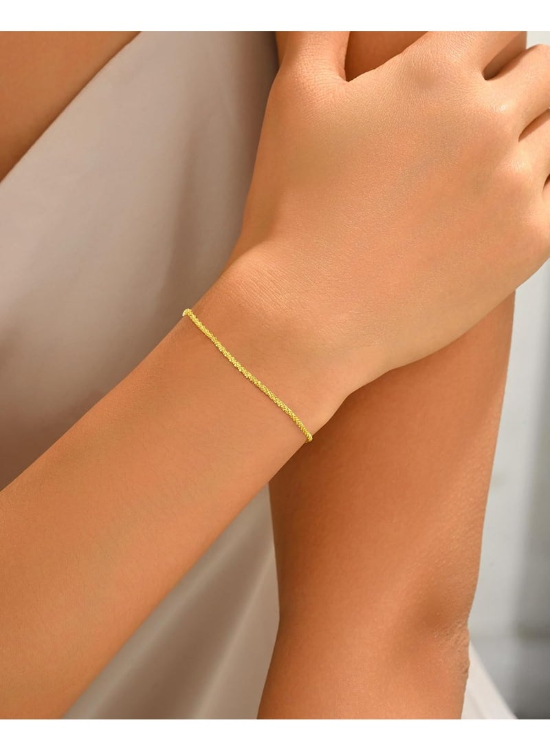 Julia Store 18K Gold Plated Stainless Steel Aesthetic Exquisite Luxury Elegant Design Luxury Minimalist Cute Trendy Simple Chunky Vintage Boho Twist Rope Diamond-Cut Thin Bracelet Jewelry Gift For Women Girls - Image 5