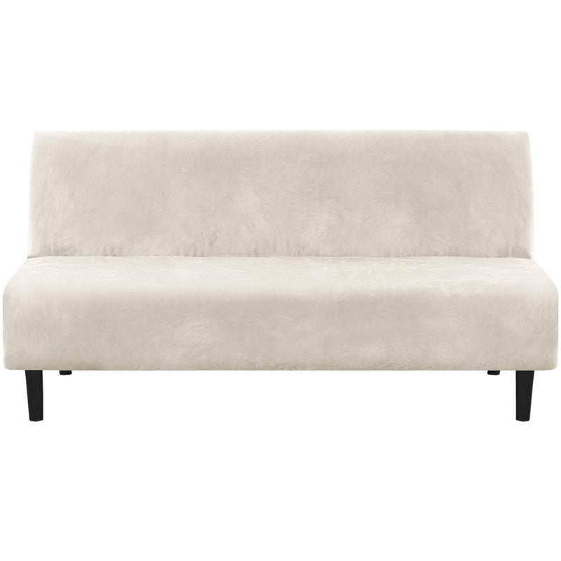 HVERSAILTEX Real Velvet Futon Cover Armless Sofa Covers Sofa Bed Covers Stretch Futon Couch Cover Sofa Slipcover Furniture Protector Thick Soft Velvet Fabric Form Fitted Stay in Place Ivory