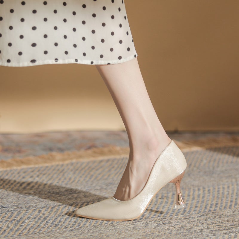 2022 French High Heels Women'S Stiletto Spring & Fall New Versatile Wedding Shoes Bridesmaid Engagement Xiuhe Apricot Pointed Toe Shoes - Image 4