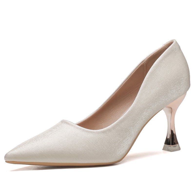 2022 French High Heels Women'S Stiletto Spring & Fall New Versatile Wedding Shoes Bridesmaid Engagement Xiuhe Apricot Pointed Toe Shoes - Image 1