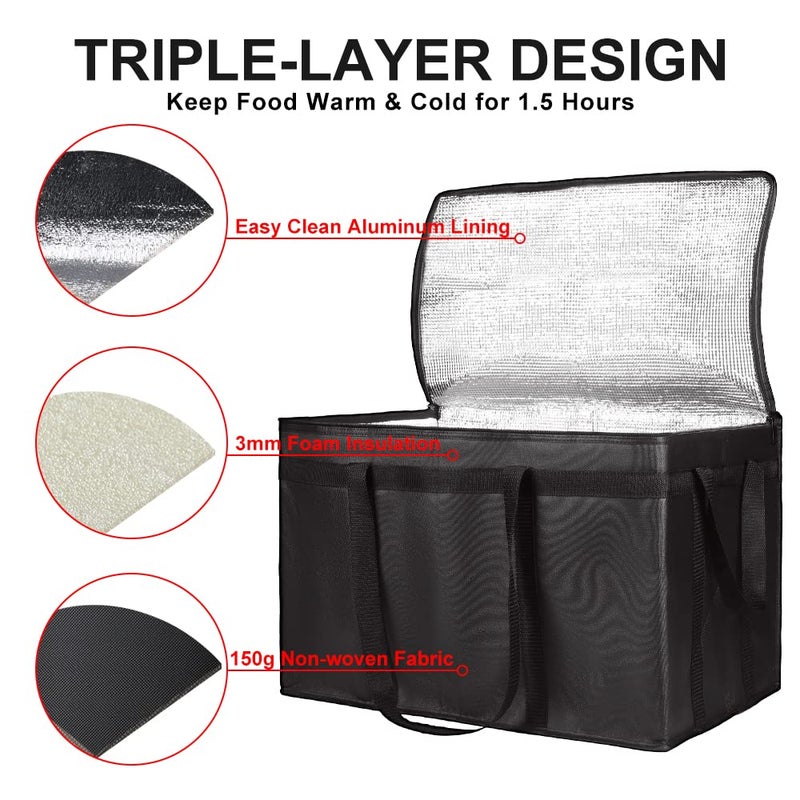 CIVJET Insulated Food Delivery Bag, XXXL Insulated Reusable Grocery Cooler/Hot Bags, Tote Bag for Shopping/Travel/Doordash, Catering Bag Doordash 22x14x13, Black, 1-Pack - Image 4