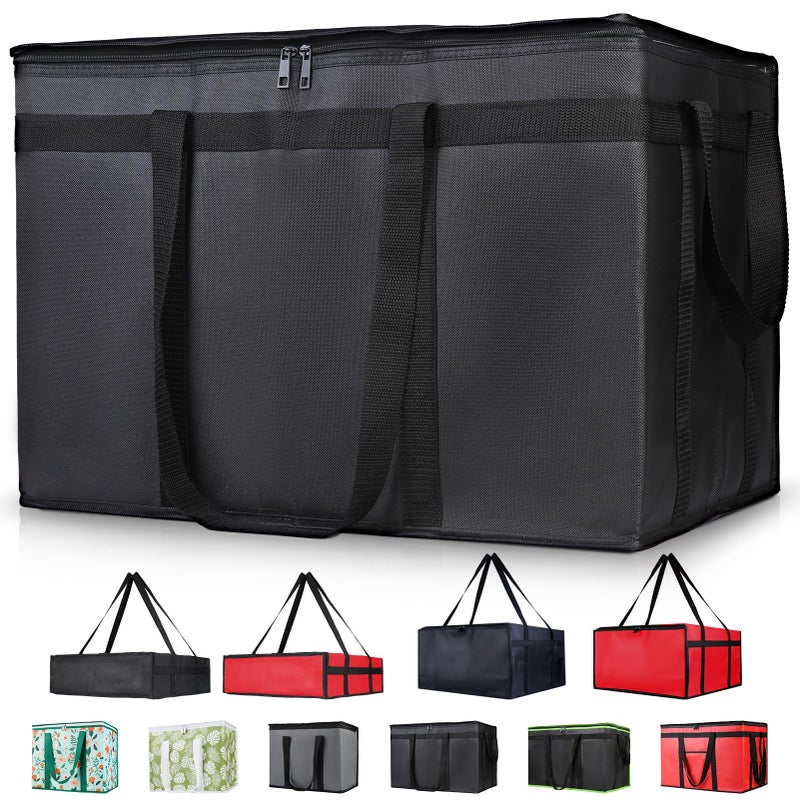 CIVJET Insulated Food Delivery Bag, XXXL Insulated Reusable Grocery Cooler/Hot Bags, Tote Bag for Shopping/Travel/Doordash, Catering Bag Doordash 22x14x13, Black, 1-Pack - Image 1