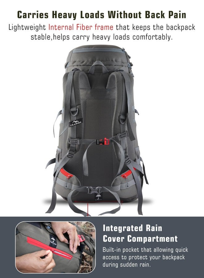 تراوك حقيبة سفر تراوك فيوجن إكس سعة 50 لترًا بإطار داخلي من الألياف، مفتوحة من الأمام والأعلى، مناسبة للمشي والتخييم والرحلات، حقيبة ظهر للرجال والنساء مزودة بغطاء للمطر وجيب للأحذية، رمادي SHK018 - Image 4