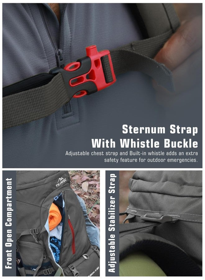 تراوك حقيبة سفر تراوك فيوجن إكس سعة 50 لترًا بإطار داخلي من الألياف، مفتوحة من الأمام والأعلى، مناسبة للمشي والتخييم والرحلات، حقيبة ظهر للرجال والنساء مزودة بغطاء للمطر وجيب للأحذية، رمادي SHK018 - Image 2