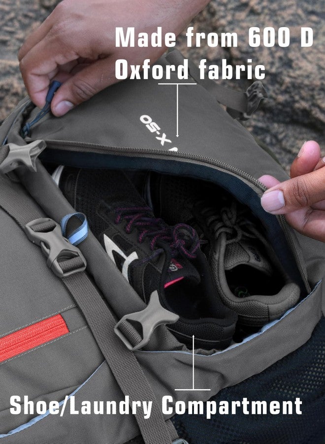تراوك حقيبة سفر تراوك فيوجن إكس سعة 50 لترًا بإطار داخلي من الألياف، مفتوحة من الأمام والأعلى، مناسبة للمشي والتخييم والرحلات، حقيبة ظهر للرجال والنساء مزودة بغطاء للمطر وجيب للأحذية، رمادي SHK018 - Image 5