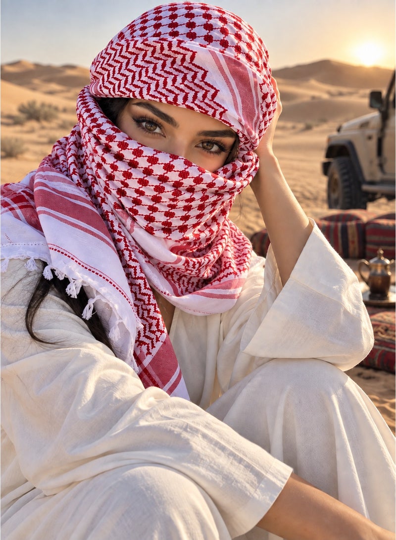 شماغ أو كوفية بنمط عربي - وشاح صحراوي للرجال (يُستخدم لتغطية الرقبة والوجه والرأس) - Image 2