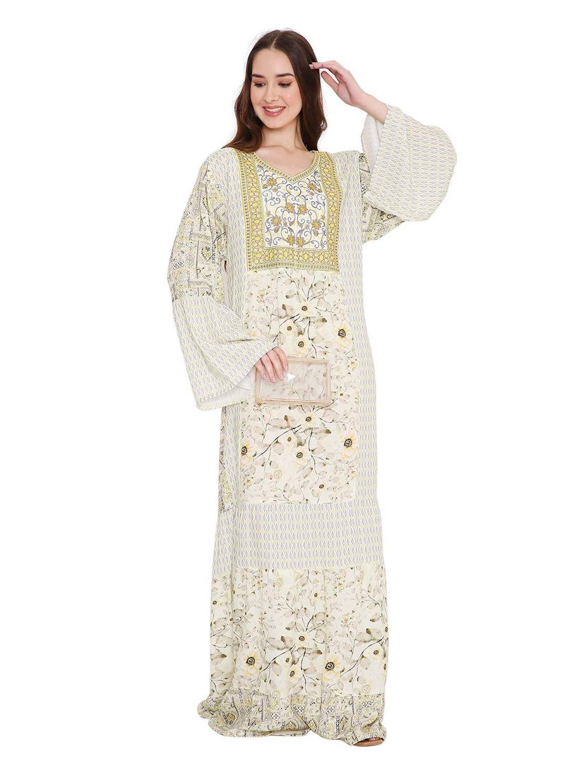 HANA & SARA UNIQUE COLOURFULL THRAED EMBROIDERY WITH PRINTED ARABIC  JALABIYA DRESS - Image 4