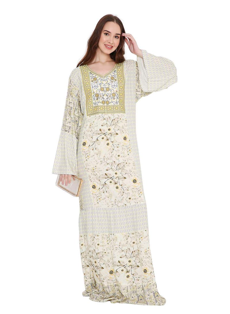 HANA & SARA UNIQUE COLOURFULL THRAED EMBROIDERY WITH PRINTED ARABIC  JALABIYA DRESS - Image 1