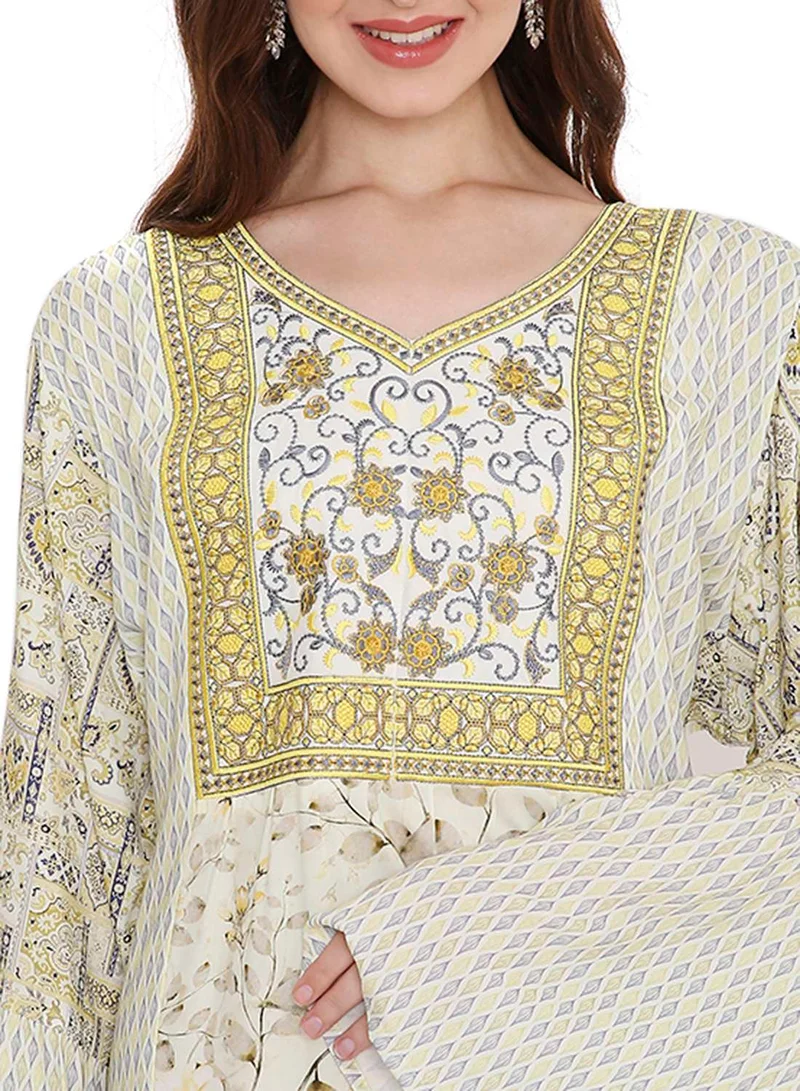 HANA & SARA UNIQUE COLOURFULL THRAED EMBROIDERY WITH PRINTED ARABIC KAFTAN JALABIYA DRESS