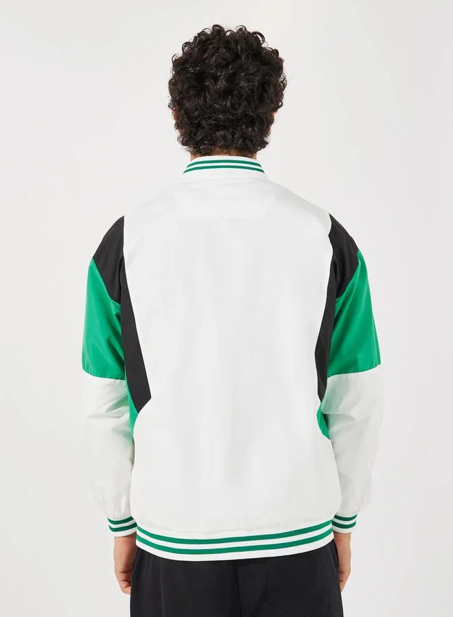 Styli Retro Color Block Bomber Jacket with Rib Detail