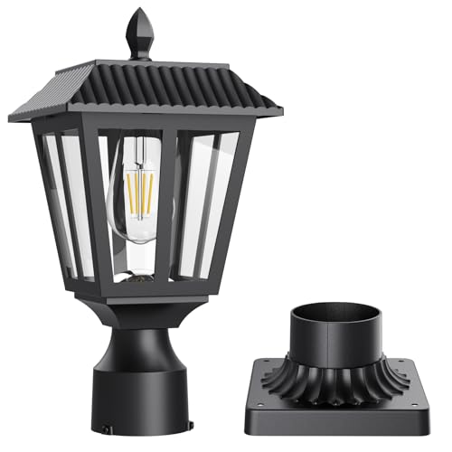 Greluna Solar Post Lights, Dusk to Dawn Solar Lamp Post Light with Pier Mount Base, Post Lights Outdoor Waterproof for Garden Yard Landscape Pole Pillar (Cool White) - Image 1