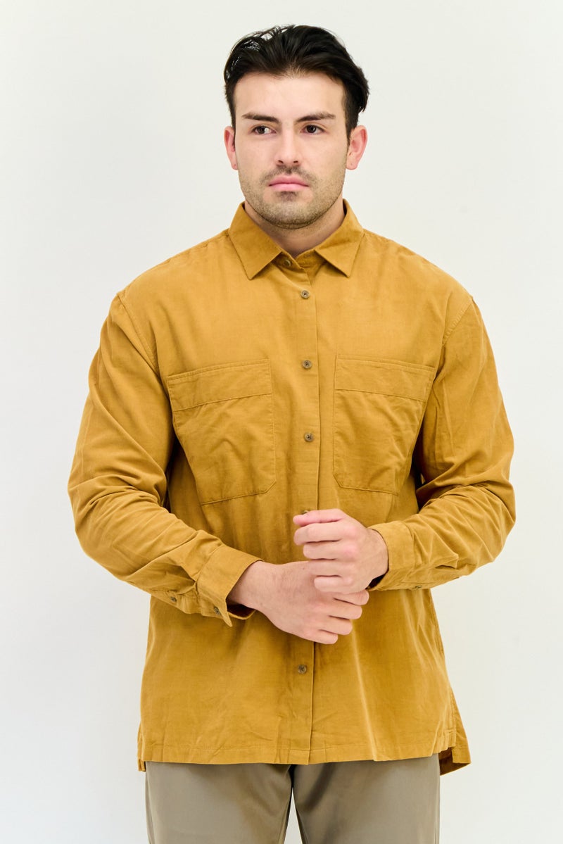 Selected Homme Men Drop Shoulder Fit Plain Long Sleeve Casual Shirt, Brown - Image 1
