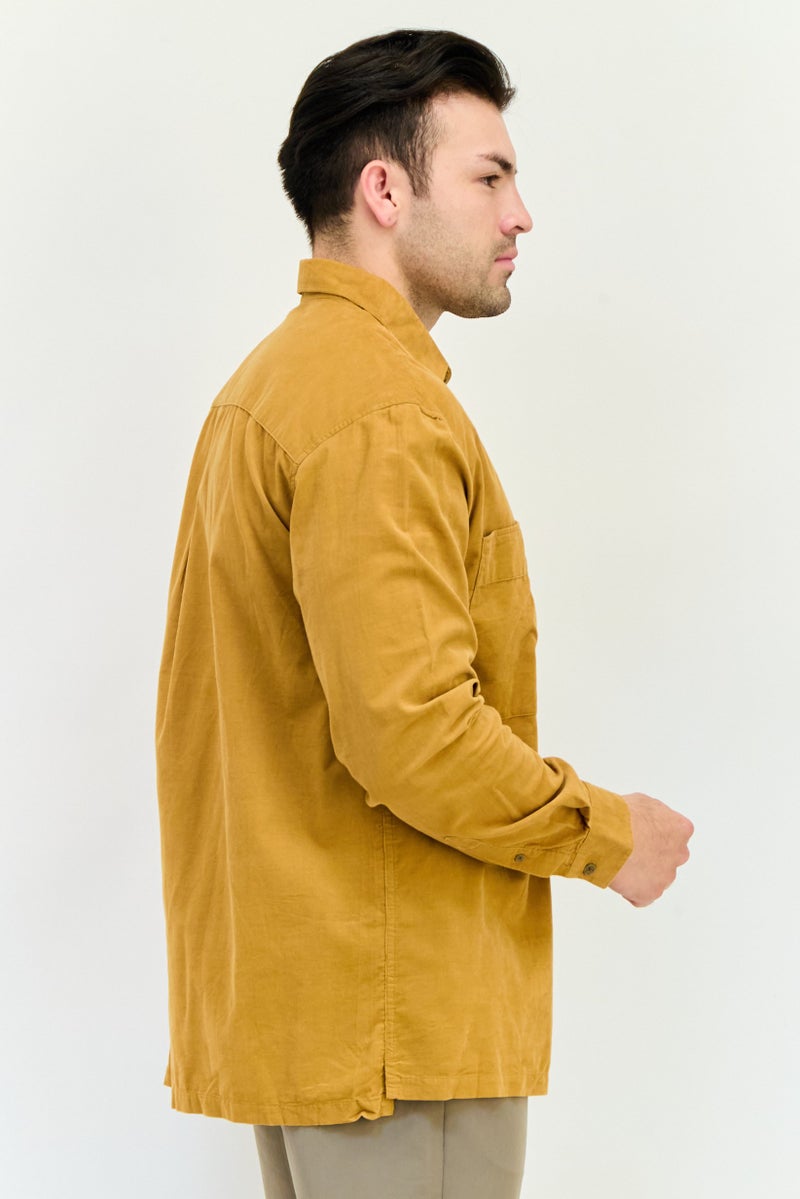 Selected Homme Men Drop Shoulder Fit Plain Long Sleeve Casual Shirt, Brown - Image 2