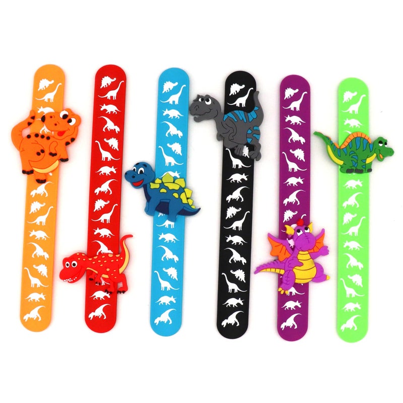 LOCHSOEL Dinosaur Slap Bracelets- Silicone Wristbands Adjustable Classroom Prizes,Carnival Games Birthday Gifts for Adults (6Pack) - Image 1