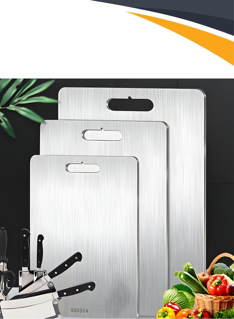 سوق التفاح الذهبي عبوة من 3 ألواح تقطيع من الفولاذ المقاوم للصدأ 304 عالية التحمل للمطبخ، ألواح تقطيع مزدوجة الجوانب غير قابلة للانزلاق للحوم والخضروات والفواكه والجبن، سهل التنظيف، مقاومة للخدوش، مضادة للعفن (30*40*0.2) - Image 1