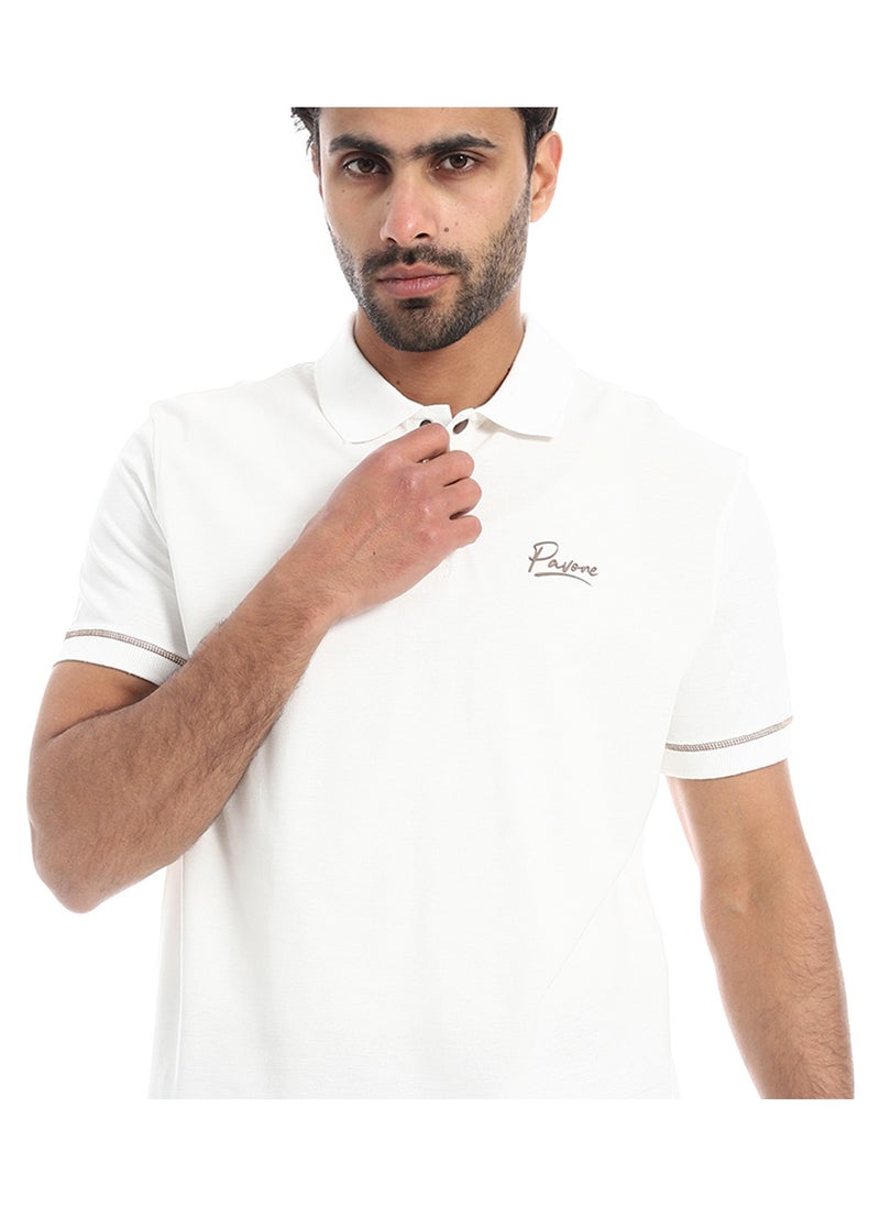 بافون Off White Short Sleeves Pique Pattern Polo Shirt  - Image 1