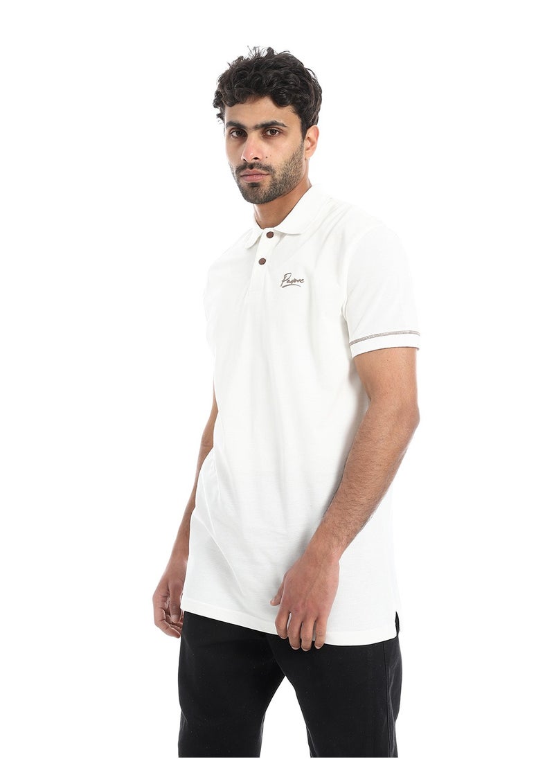 بافون Off White Short Sleeves Pique Pattern Polo Shirt  - Image 2