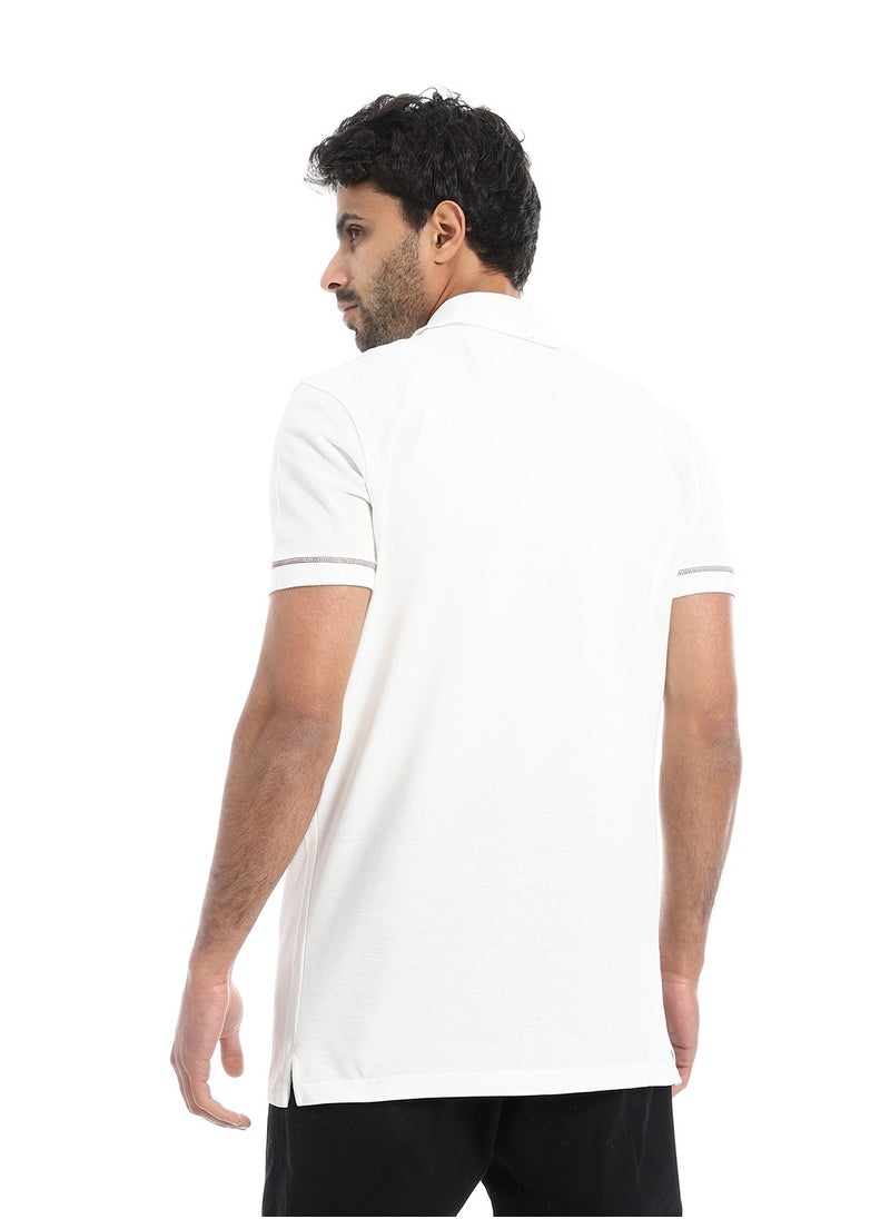 بافون Off White Short Sleeves Pique Pattern Polo Shirt  - Image 3