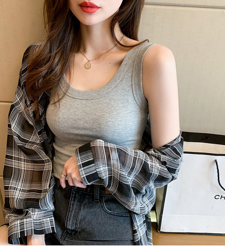 Dopamine Purple Vest Womens Inner Wearing and Outer Wearing Fashionable Ins Slim-fit Korean-style Sleeveless Top with Strap Bottoming T-shirt Womens Fashionable Grey - Image 1