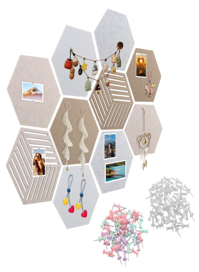 WeiLingBo 10Pack Hexagon Cork Boards for Walls Decor,Felt Board Tiles with 100 Push Pins,Felt Bulletin Board Tiles for Office & Home for Notes Photos and DIY Classroom Decor - Image 1