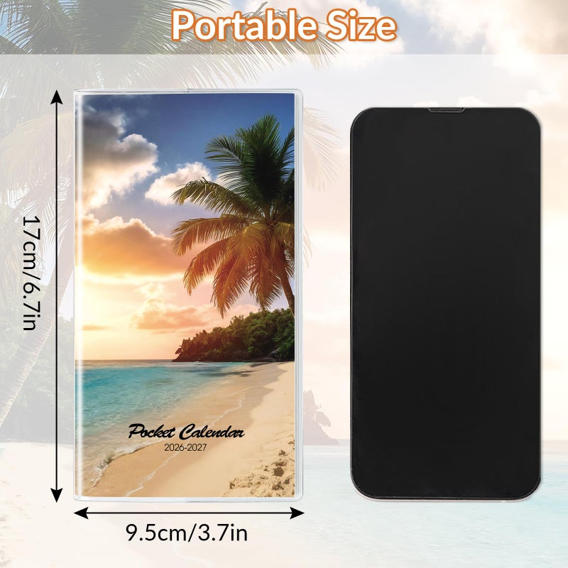 Zuozee Pocket Calendar 2026-2027, Purse Monthly Planner - 3.7" x 6.7" - Runs from January 2026 Until December 2027, Calendar Planner with Beach PVC Cover for Office - Image 4