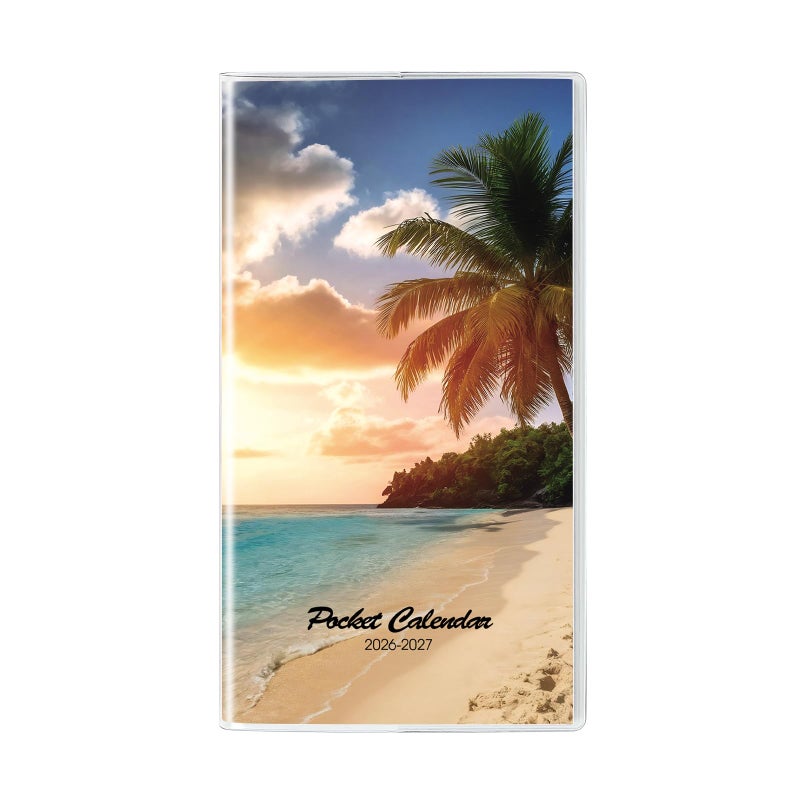 Zuozee Pocket Calendar 2026-2027, Purse Monthly Planner - 3.7" x 6.7" - Runs from January 2026 Until December 2027, Calendar Planner with Beach PVC Cover for Office - Image 1