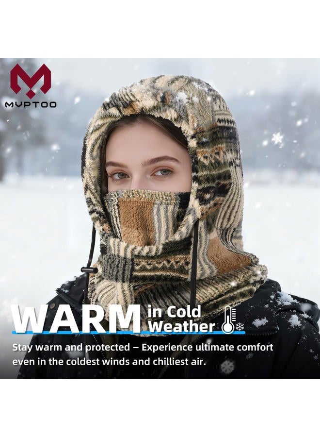 MVPTOO Balaclava Fleece Ski Mask for Men Women Winter Face Masks Windproof Hooded Scarf Cold Weather Hat Neck Warmer(Black), Navy & Sage Sketch, One size - Image 3
