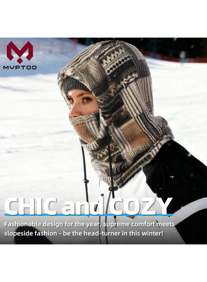 MVPTOO Balaclava Fleece Ski Mask for Men Women Winter Face Masks Windproof Hooded Scarf Cold Weather Hat Neck Warmer(Black), Navy & Sage Sketch, One size - Image 2