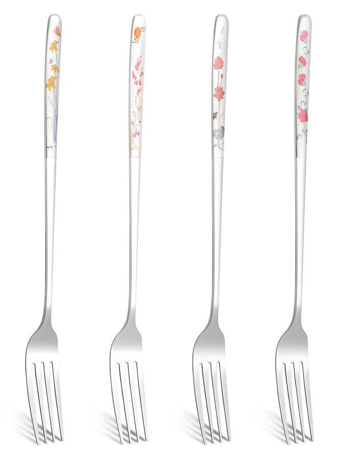 Aysatogc 4Pcs 8" Korean Forks Stainless Steel, Silverware Flatware Cutlery Dessert Forks Salad Fork with Flower Pattern Use for Kitchen, Home, Wedding, Party, Dishwasher Safe - Image 1