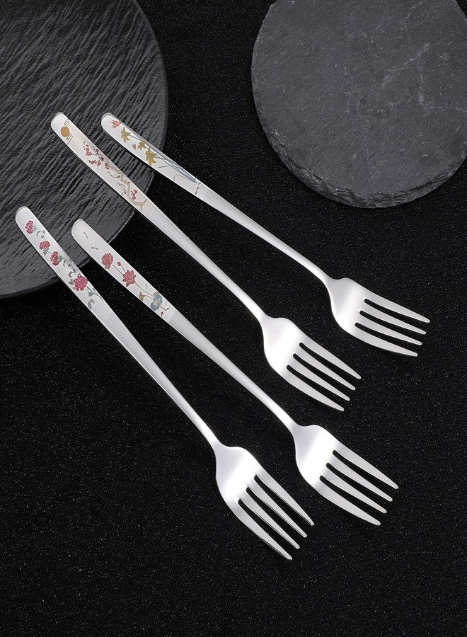 Aysatogc 4Pcs 8" Korean Forks Stainless Steel, Silverware Flatware Cutlery Dessert Forks Salad Fork with Flower Pattern Use for Kitchen, Home, Wedding, Party, Dishwasher Safe - Image 4