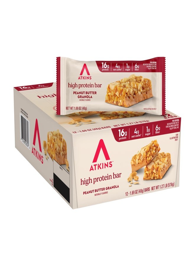 Atkins Peanut Butter Granola High Protein Bar, High Fiber Snack , 16g Protein, 1g Sugar, 4g Net Carb, Protein Snack, 12 Count - Image 1