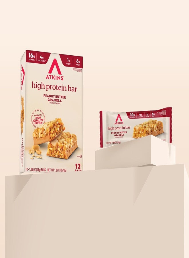 Atkins Peanut Butter Granola High Protein Bar, High Fiber Snack , 16g Protein, 1g Sugar, 4g Net Carb, Protein Snack, 12 Count - Image 5