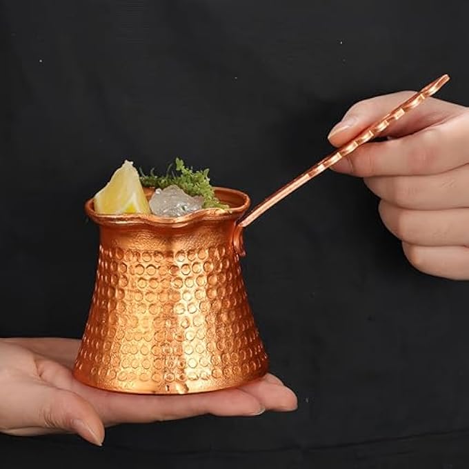 ريحني وعاء قهوة تركي مطلي بالنحاس سعة 350 مل مع مقبض خشبي مقاوم للحرارة، مناسب لصانعة القهوة على الموقد - Image 5