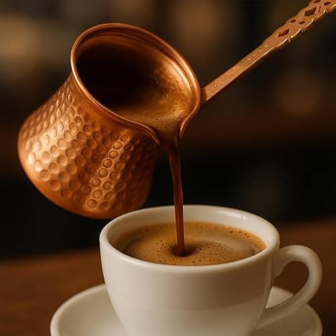 ريحني وعاء قهوة تركي مطلي بالنحاس سعة 350 مل مع مقبض خشبي مقاوم للحرارة، مناسب لصانعة القهوة على الموقد - Image 4