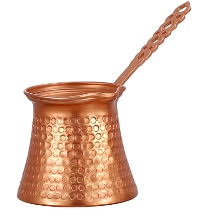 ريحني وعاء قهوة تركي مطلي بالنحاس سعة 350 مل مع مقبض خشبي مقاوم للحرارة، مناسب لصانعة القهوة على الموقد - Image 1