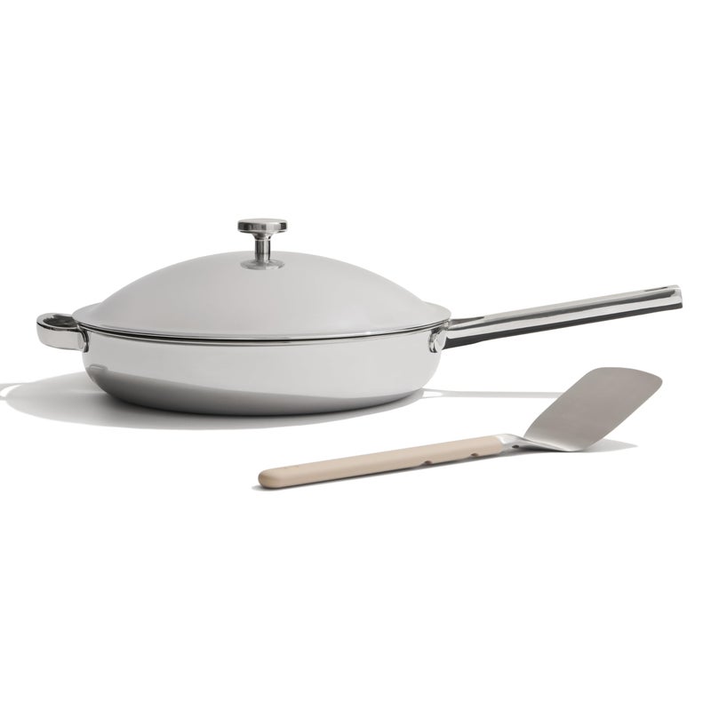 Our Place Titanium Always Pan Pro 106 PFASFree Nonstick Frying Pan with Spatula ChefGrade TriPly Stainless Steel Aluminum Build Induction OvenSafe up to 1000F Chrome - Image 2