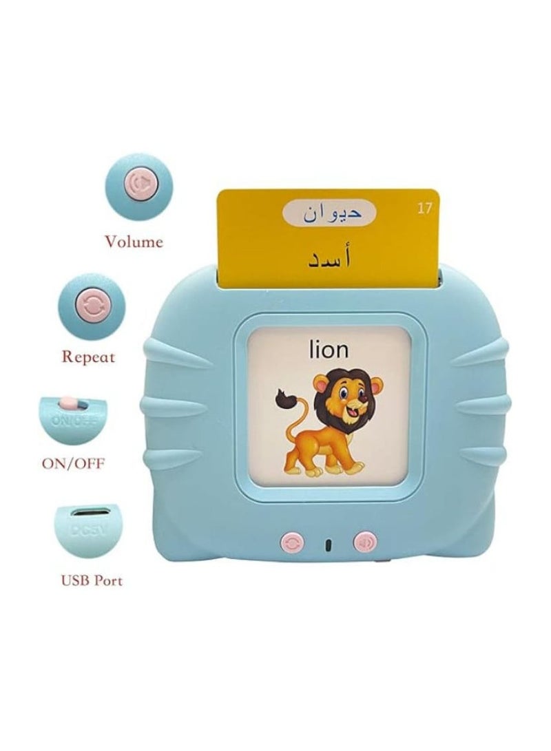 Audible Flash Cards Machine for Toddlers Ages 1-6 Boys and Girls, Educational Toy for Kids Listening and Learning to Read and Write, Flash Card Machine with 112 Pieces Double-Sided Cards, Arabic and English, Blue Reader - Image 1
