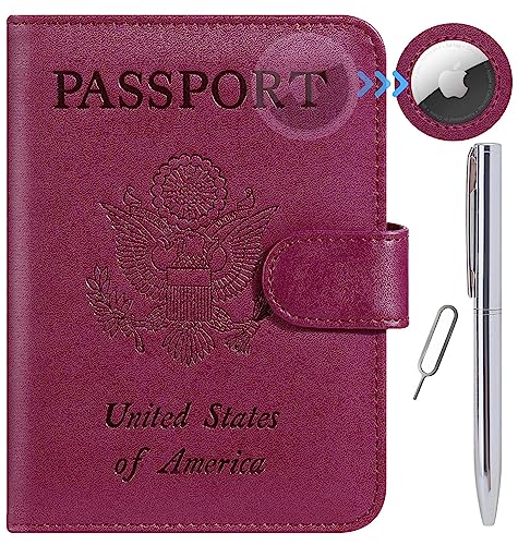 PASCACOO Airtag Passport Holder Cover Wallet RFID Blocking Leather Case Travel Essentials Luggage Accessories Travel Must Have(118#Purple) - Image 1