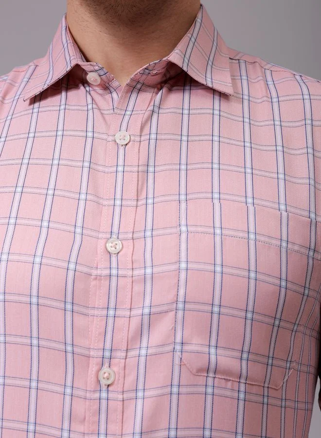 ذا انديان كراج كو Men Slim Fit Checkered Full Sleeves Cutaway Collar Formal Shirt