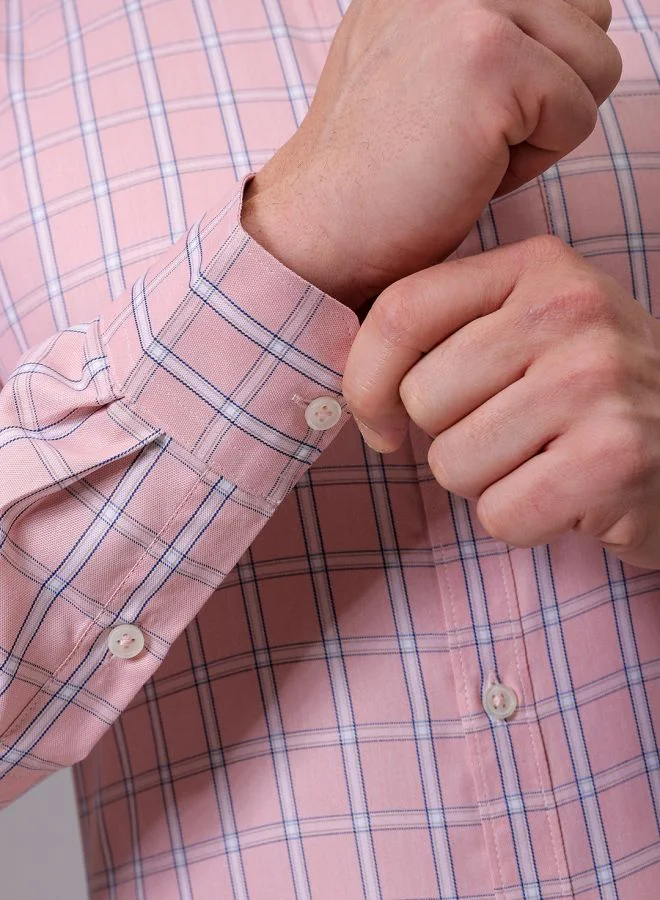 ذا انديان كراج كو Men Slim Fit Checkered Full Sleeves Cutaway Collar Formal Shirt