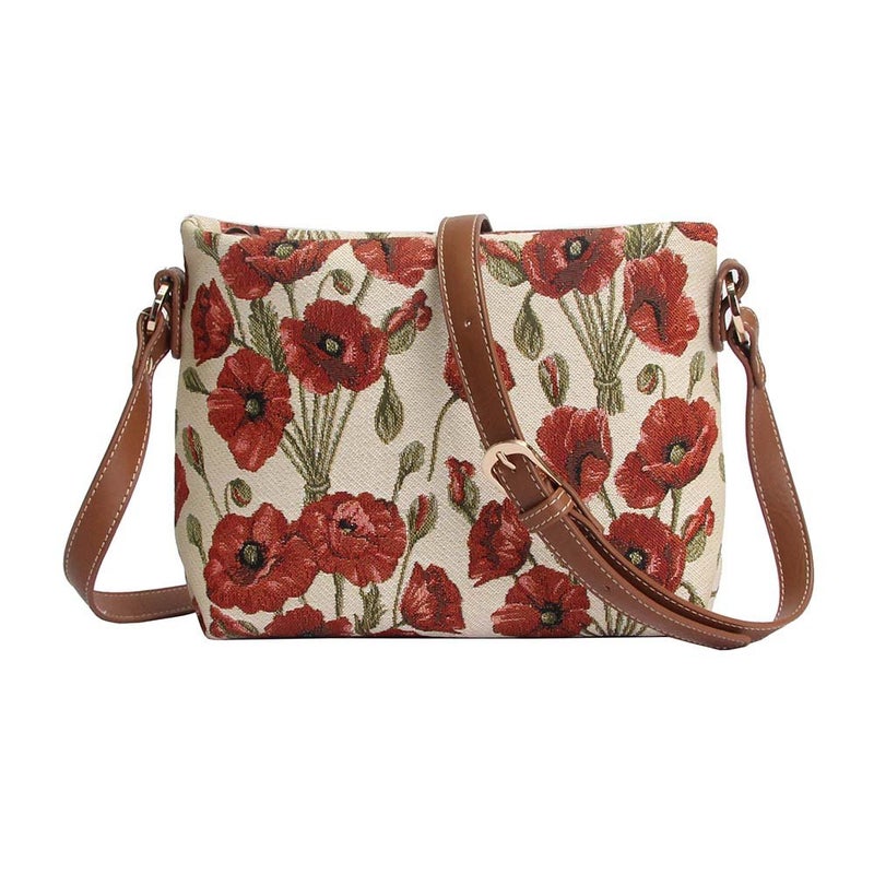 Signare Tapestry Crossbody Bag Shoulder Purse for Women In Poppy Flower Design (XB02-POP) - Image 5