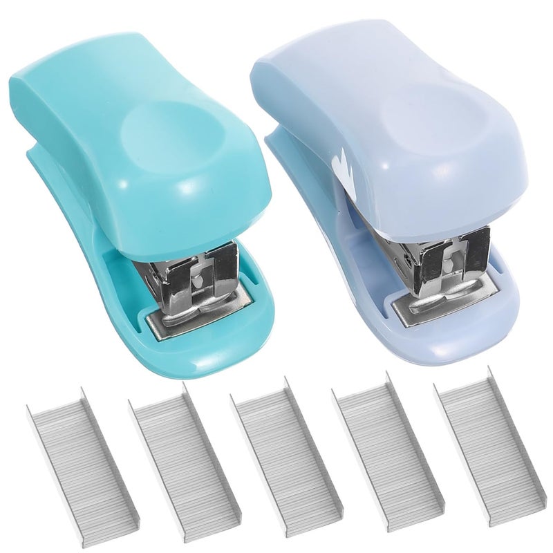 Mini Colorful Stapler Set 2pcs Metal Compact Blue Green Office Desk Classroom Use - Image 2