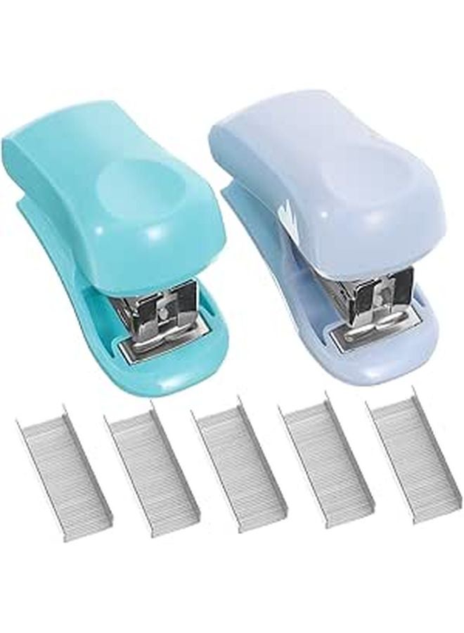 Mini Colorful Stapler Set 2pcs Metal Compact Blue Green Office Desk Classroom Use - Image 1
