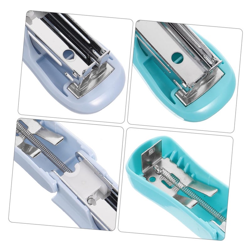 Mini Colorful Stapler Set 2pcs Metal Compact Blue Green Office Desk Classroom Use - Image 4