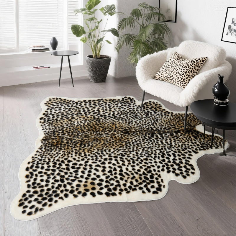 Asuprui Leopard Rug Cheetah Rug Animals Printed Hide Mats Faux Fur Cowhide Skin Carpet for Home Office, Livingroom, Bedroom, 5.3ft x 6.6ft - Image 2