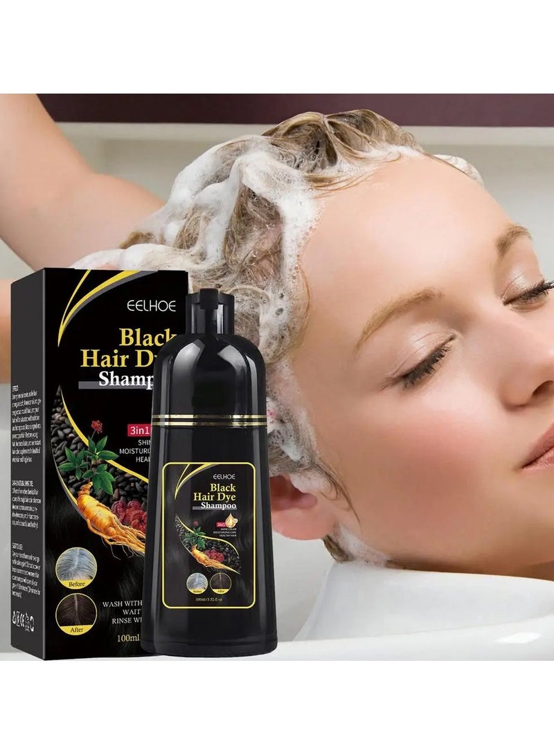 EELHOE 3 in 1 Hair Dye Instant Black Hair Shampoo for Women & Men 100% Coverage Shampoo 100ml- Black - Image 3