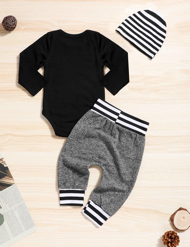 Fommy Baby Boy Clothes 0-3 Months Fall Winter Outfits Cooler Version Of Dad Print Romper Long Pants Hats Cute Boy Baby Clothes Outfits Set - Image 4