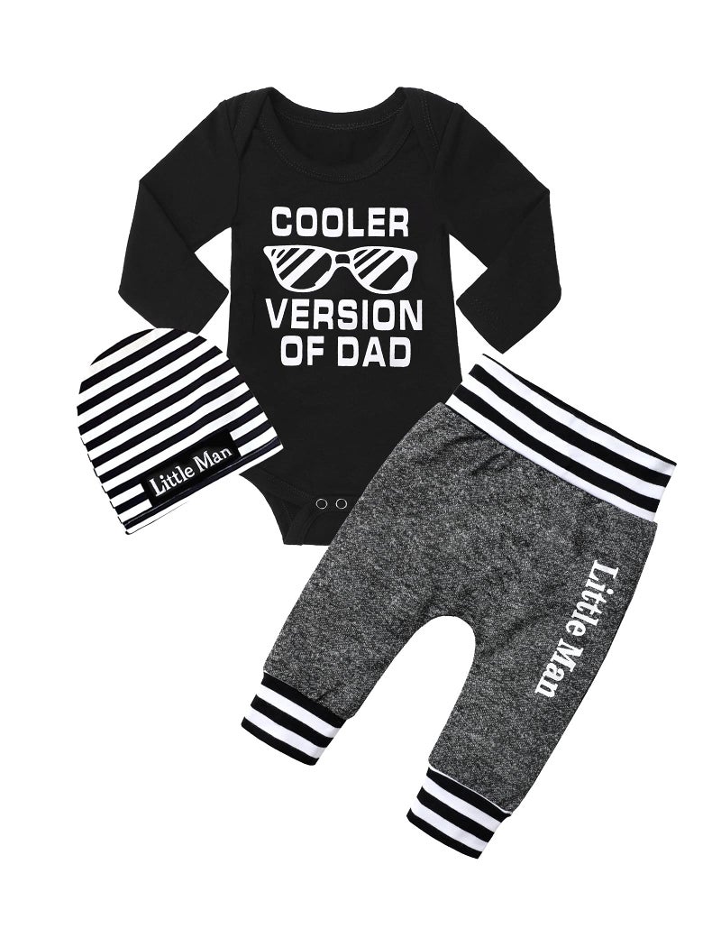 Fommy Baby Boy Clothes 0-3 Months Fall Winter Outfits Cooler Version Of Dad Print Romper Long Pants Hats Cute Boy Baby Clothes Outfits Set - Image 1